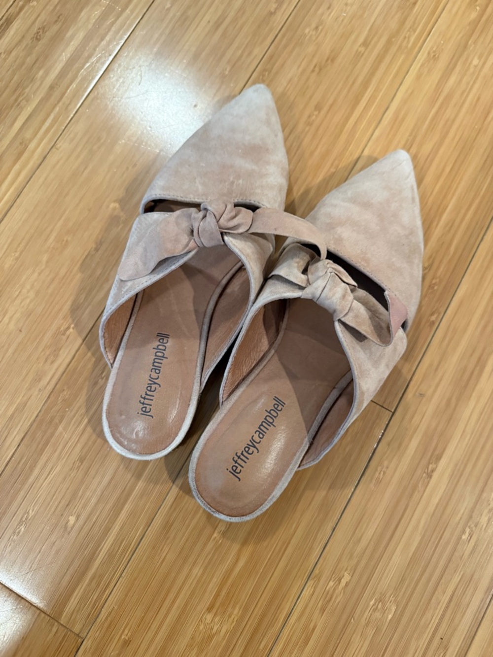 Jeffrey Campbell Blush Suede Pointed Toe Knot Mules